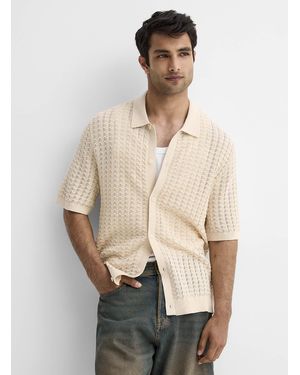 Jack & Jones Wavy Textured Openwork Polo - Natural