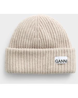 Ganni Logo Wool Tuque - Natural