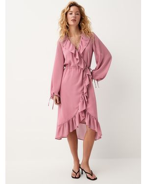 Icône Ruffled Sheer Chiffon Wraparound Dress - Pink