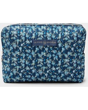 La P'tite Cachottière Sweet Flower Quilted Xl Cosmetics Case - Blue
