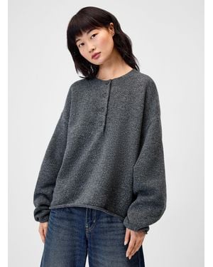 Twik Rolled Trim Henley Sweater - Grey