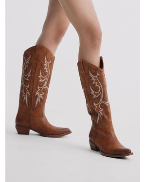 FRYE and CO Irlene Topstitched Cowboy Boots - Brown