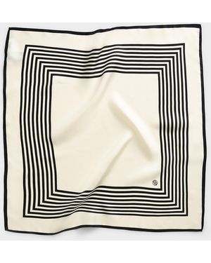 lescarf Stripped Cream Pure Silk Square Scarf - Black
