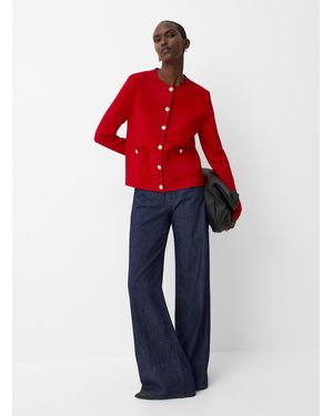 Contemporaine Crest Buttons Jacquard Cardigan - Red