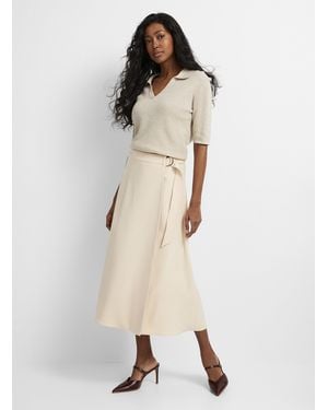 Contemporaine Flowy Twill Wraparound Midi Skirt - Natural
