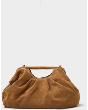 Simon's Pleated Suede Xl Evening Bag Exclusive Collection From Italy - Brown