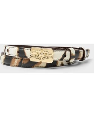 Ganni Kat Slim Zebra Print Belt - White