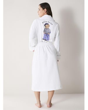 Polo Ralph Lauren Printed Teddy Bear Long Absorbent Terry Robe - White