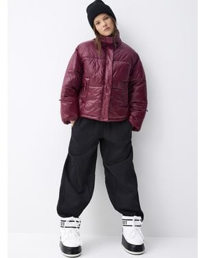 Noisy May Glossy Cropped Puffer Jacket - Red