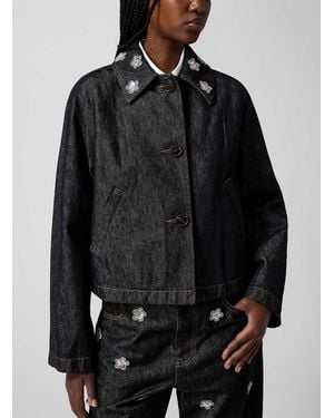 Marni Floral Collar Denim Jacket - Black