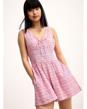 Rip Curl Smocked Pink Check Romper