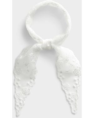 Simon's Floral Embroidery Tulle Scarf - White