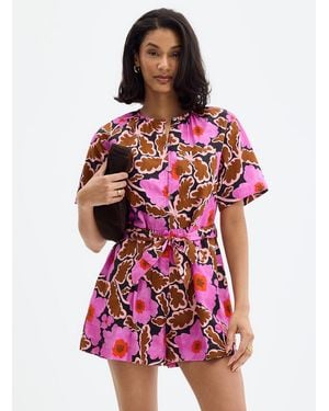 FRNCH Fascinating Florals Belted Romper - Red