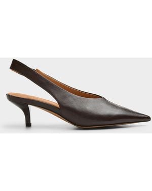 Simon's Kitten Heel Leather Slingback Pumps Women - Brown