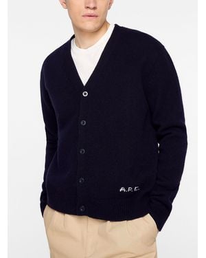 A.P.C. Kevin Waist Logo Cardigan Unisex - Blue