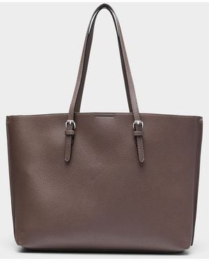 Simon's Large Minimalist Work Tote Bag With Suitcase Loop - Brown