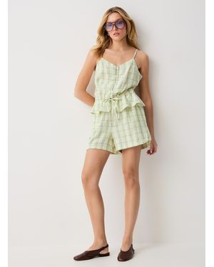 Ichi Touch Of Linen Elastic Waistband Short - Natural