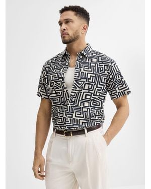 Le 31 Exotic Pattern Linen Shirt Modern Fit - Multicolour