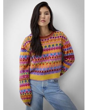 Free People Favorite Things Cute Pattern Colourful Wool Sweater - Red