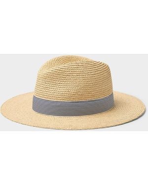 Simon's Striped Band Raffia Fedora Exclusive Collection From Italy - Natural