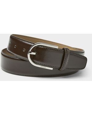 BOSS Minimalist Glossy Leather Belt - Grey