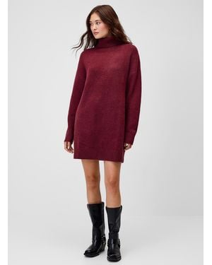 Twik Turtleneck Plush Knit Dress - Red