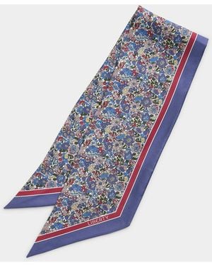 Liberty Flower Garden Narrow Pure Silk Scarf Made With Fabric - Blue