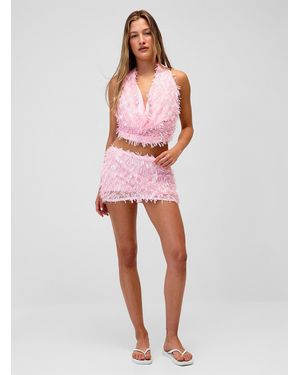 Twik Pink Sequins Fringed Miniskirt - Red
