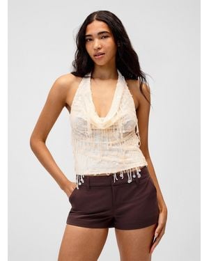 Twik Sequined Embroidered Halter Cami - White