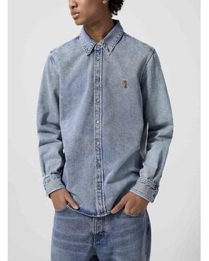 Ami Paris De Coeur Faded Denim Shirt - Blue