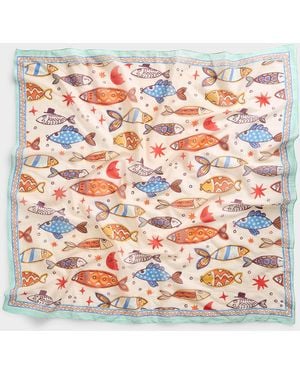 Simon's Whimsical School Of Fish 100% Cotton Large Scarf - Grey