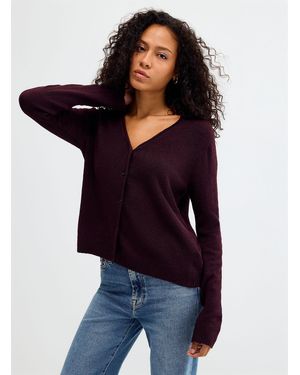 Fransa V-neck Fine-knit Cardigan (women, Red, Large) - Black