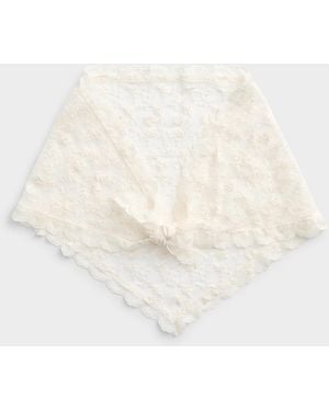 Simon's Scalloped Lace Floral Triangular Scarf - White