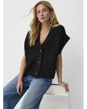 B.Young Thick Knit Loose Vest - Black