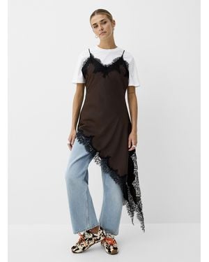 Ichi Lace And Satin Asymmetric Slip Dress - White