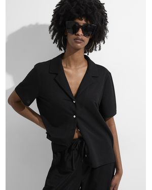 Icône Piqué Knit Notched Collar Boxy - Black