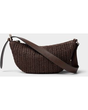 Simon's Braided Straw Rounded Crossbody Bag - Grey