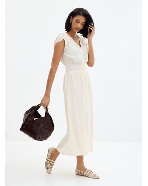 Sessun Galiane Smocked Waist Button - White
