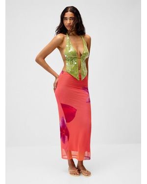 Twik Printed Mesh Maxi Skirt - Red