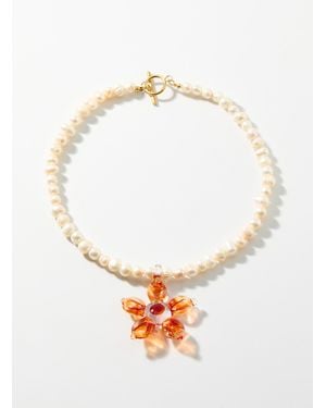 Suplais Pimpollo Flower Beaded Necklace - White