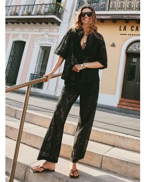 Grace & Mila Elastic Waist Lace Pant Fit: Wide Leg, High Rise - Black