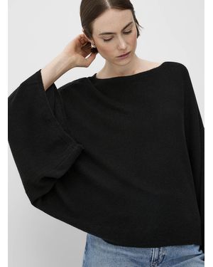 Contemporaine Luxurious Wool And Cashmere Poncho - Black