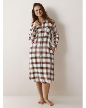 Miiyu Checkered Flannel Long Nightshirt Christmas Collection - Natural