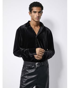 Le 31 Flowy Velvet Shirt Modern Fit - Black