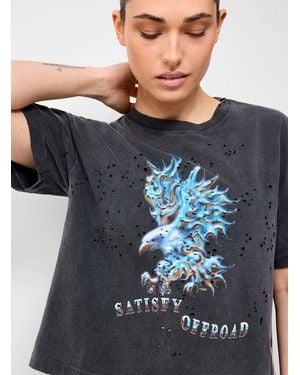 Satisfy Eagle Print Mothtech Cotton Boxy T - Black
