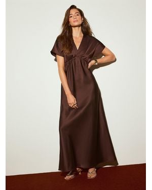 Icône V-neck Double-face Satin Maxi Dress (women, Brown, Large)
