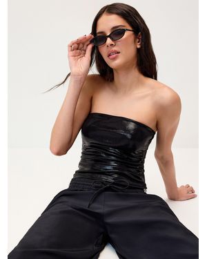 Twik Metallic Effect Cropped Tube Top - Black