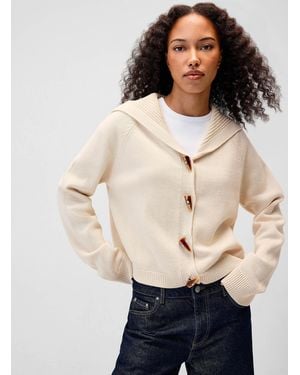 Twik Horn Buttons Sailor Collar Cardigan - Natural