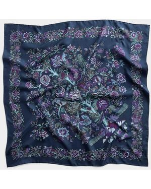 Liberty Tree Of Life Dark Pure Silk Square Scarf Made With Fabric - Blue