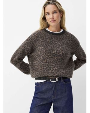 Contemporaine Touch Of Wool And Mohair Fuzzy Leopard Sweater - Black